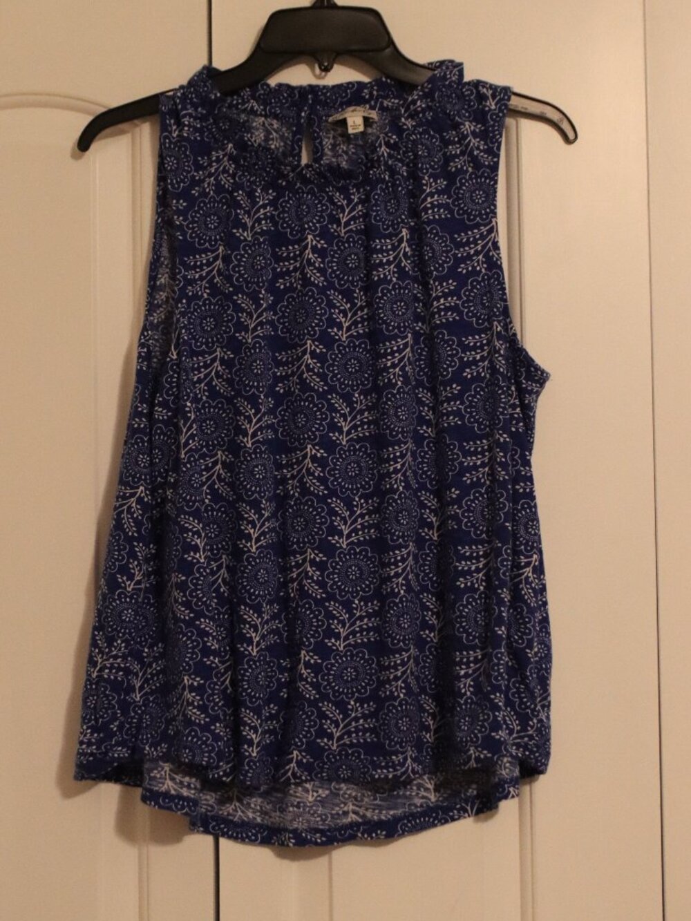 Wonderly Blue/White High Neck Cotton/Modal Blend Sleeveless Top Size Large